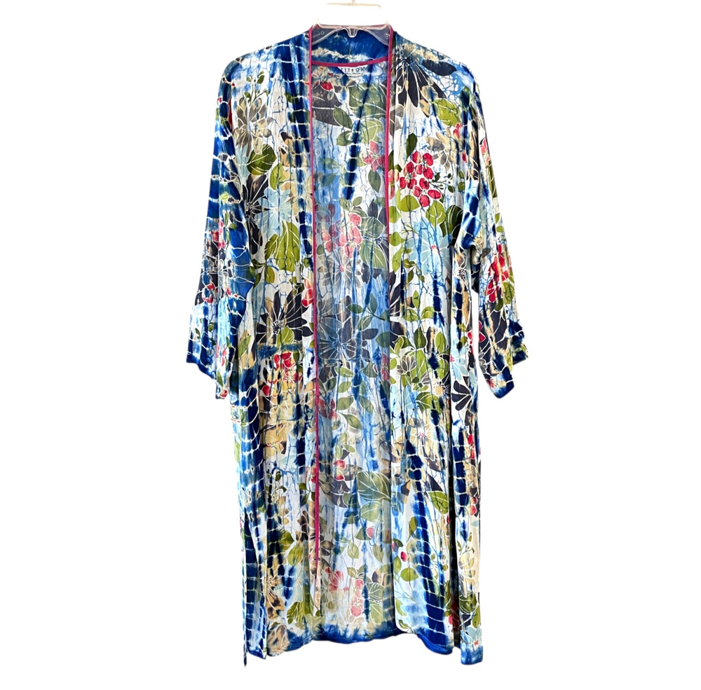 CITRON SANTA MONICA Size S/M Silk Blend Floral Tie-Dye Open Duster Jacket Robe